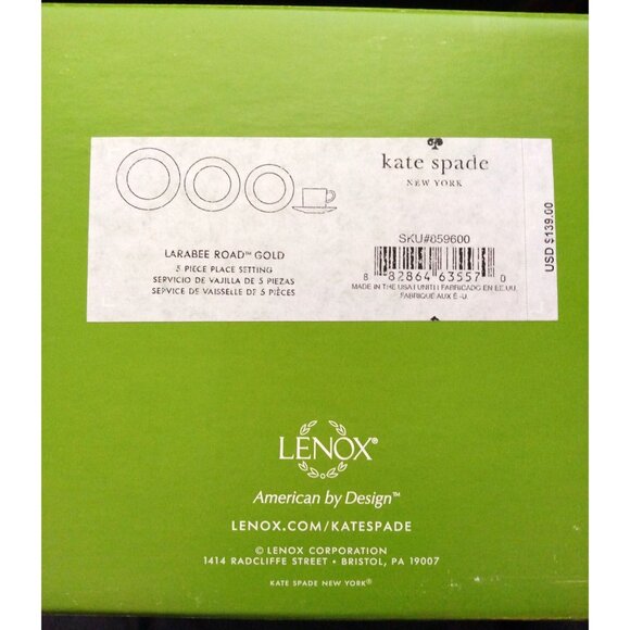 Kate Spade Larabee Road Gold 5 Piece Dinnerware Set Women's Valentine's Day Gift - Picture 4 of 16